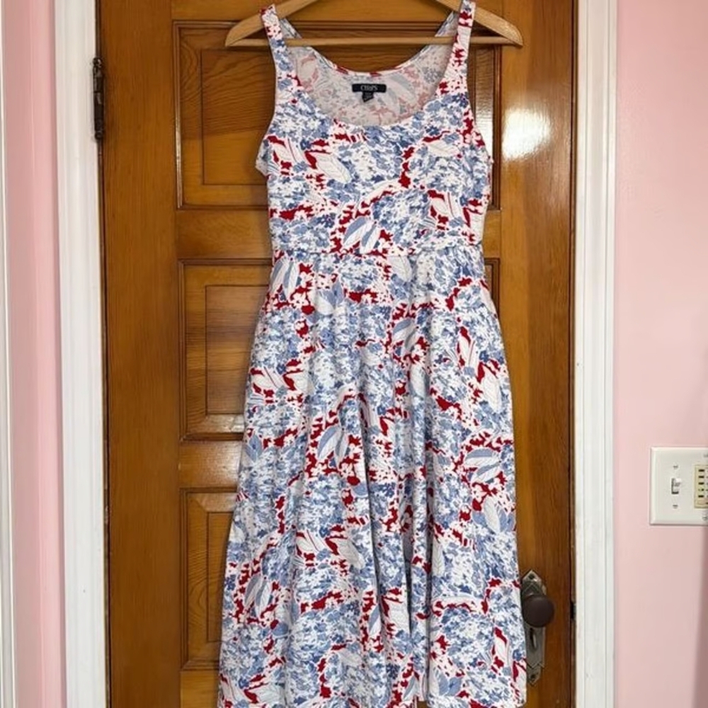 Red and White Pleated Midi Sundress